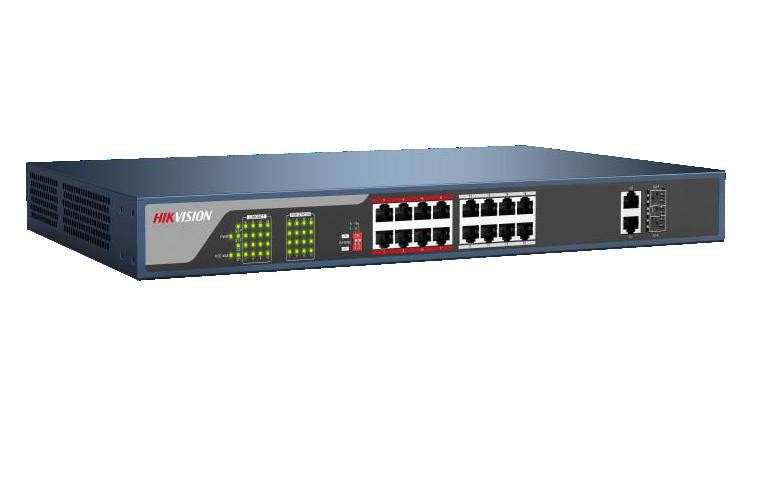 SWITCH POE 16 PUERTOS 10/100Mbps + 2 PUERTOS COMBINADOS 10/100/1000Mbps / 250m *No Administrable